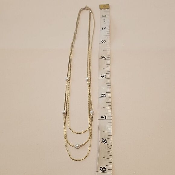 Faux Pearl Gold Tone Multilayer Necklace - Picture 3 of 3